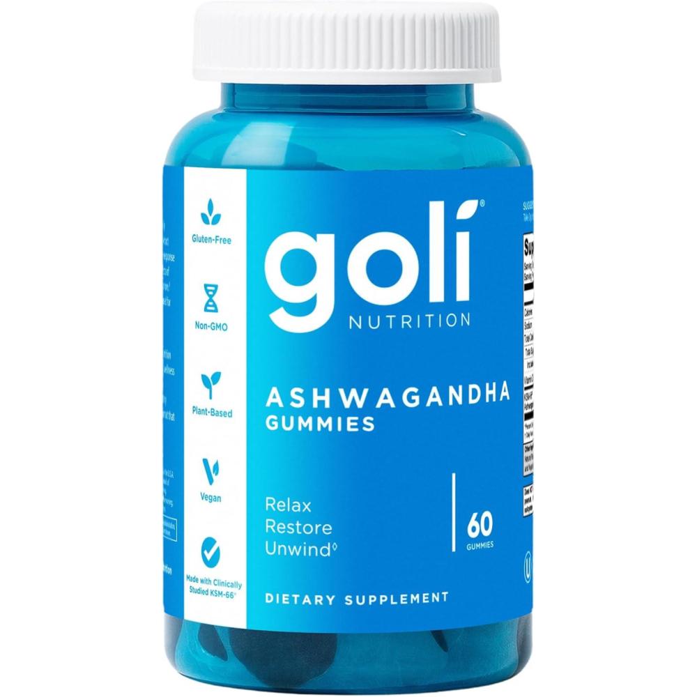 imageGoli Ashwagandha amp Vitamin D Gummy  60 Count  Mixed Berry KSM66 Vegan Plant Based NonGMO GlutenFree amp Gelatin Free Relax Restore Unwind Pack of 1Mixed Berry