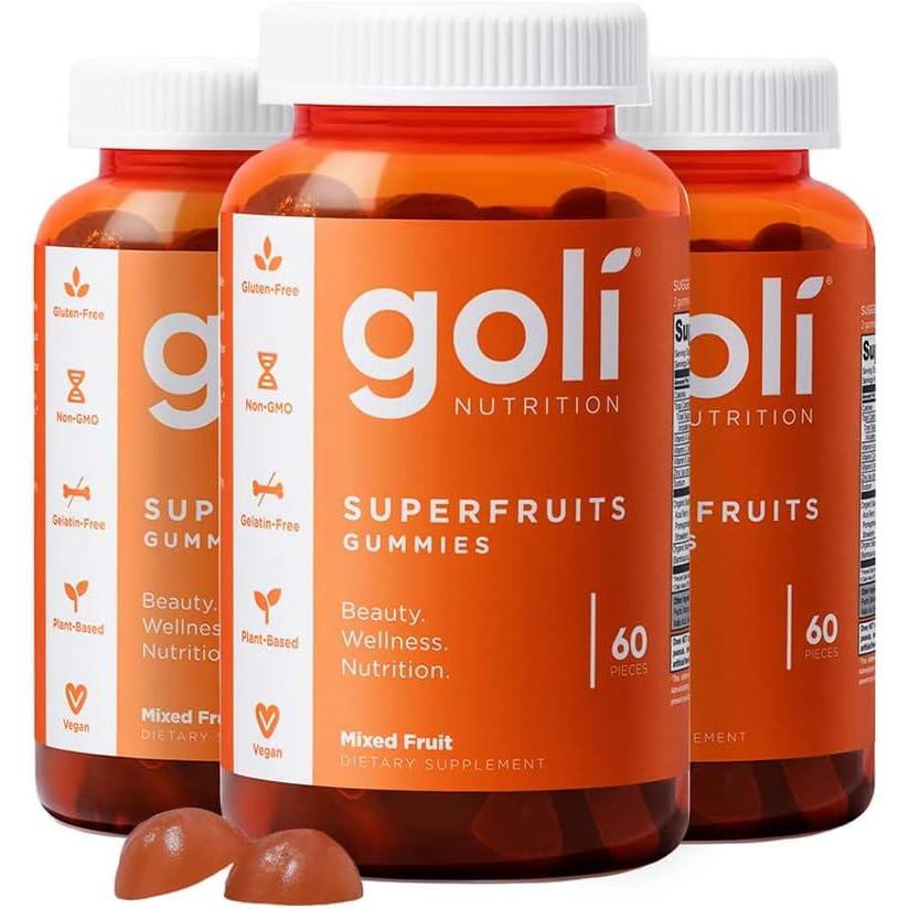 imageGoli Nutritional Supplement SuperFruits Beauty Gummy Vitamin  60 Count  CollagenPromoting Ingredients  Mixed Fruit Vegan PlantBased NonGMO GlutenFree amp Gelatin Free180 Count Pack of 1