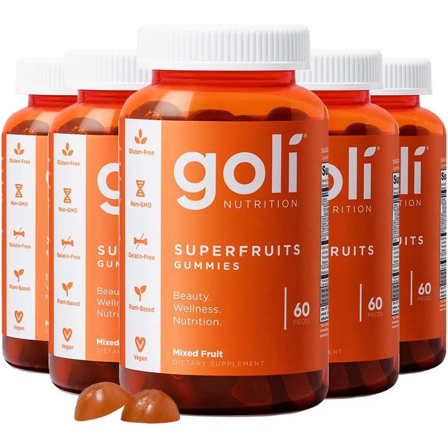 imageGoli Nutritional Supplement SuperFruits Beauty Gummy Vitamin  60 Count  CollagenPromoting Ingredients  Mixed Fruit Vegan PlantBased NonGMO GlutenFree amp Gelatin Free60 Count Pack of 5