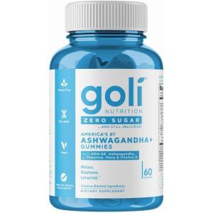 Goli Zero Sugar Ashwagandha Gummies with KSM-66, L-Theanine, Maca and Vitamin D – No Sugar Alcohols – Vegan, Keto-Friendly, Non-GMO(60 Count (Pack of 1))