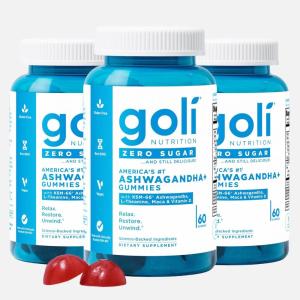 Goli Zero Sugar Ashwagandha Gummies with KSM-66, L-Theanine, Maca and Vitamin D – No Sugar Alcohols – Vegan, Keto-Friendly, Non-GMO(60 Count (Pack of 3))