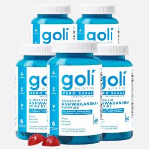 Goli Zero Sugar Ashwagandha Gummies with KSM-66, L-Theanine, Maca and Vitamin D – No Sugar Alcohols – Vegan, Keto-Friendly, Non-GMO(60 Count (Pack of 5))