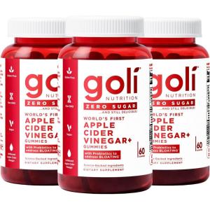 Goli Zero Sugar Apple Cider Vinegar Gummies, 60 Count Each (3 Pack, 180 Total) – ACV with Vitamin B12 & Probiotics, No Sugar Alcohols, Vegan, Keto & Gluten Free(180 Count (Pack of 3))