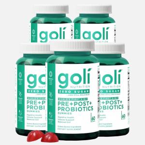 Goli Zero Sugar Pre Pro Postbiotic Gummies, 60 Count Each (5 Pack, 300 Total) – Worlds First 3-in-1 with DE111, XOS, MCC1849 – No Sugar Alcohols – Vegan, Keto-Friendly, Non-GMO(300 Count (5 Pack))
