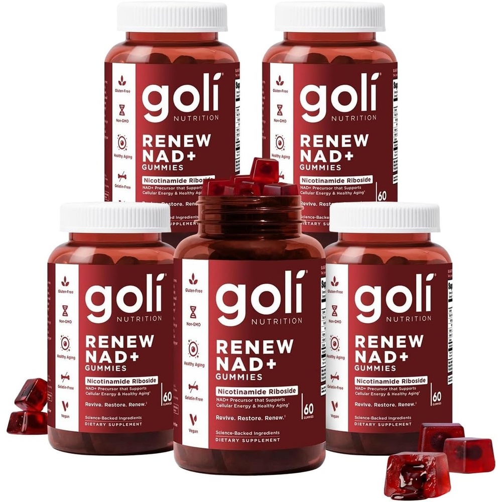 image:imageGoli Worlds First Renew NAD 60 Count  Nicotinamide Riboside NR  Cellular Energy amp Healthy Aging Support  Vegan NonGMO GelatinFree LiquidCenter Gummies300 Count