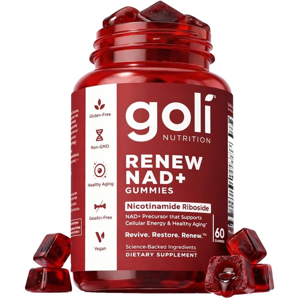 image:imageGoli Worlds First Renew NAD 60 Count  Nicotinamide Riboside NR  Cellular Energy amp Healthy Aging Support  Vegan NonGMO GelatinFree LiquidCenter Gummies60 Count