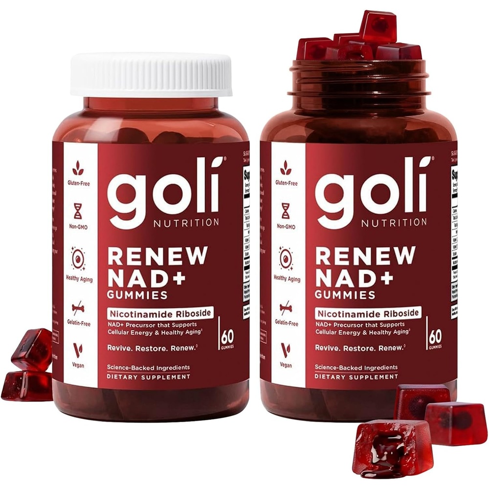 image:imageGoli Worlds First Renew NAD 60 Count  Nicotinamide Riboside NR  Cellular Energy amp Healthy Aging Support  Vegan NonGMO GelatinFree LiquidCenter Gummies120 Count