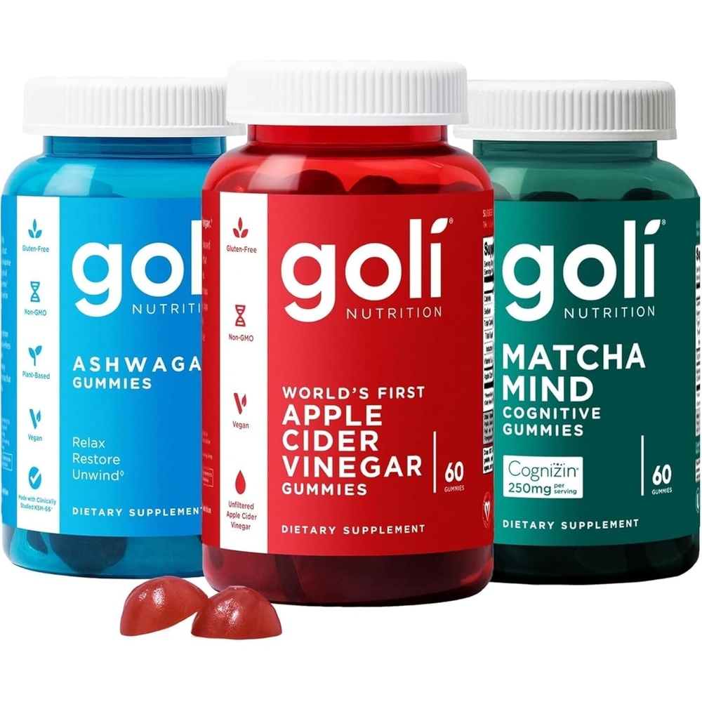 image:imageGoli Favorites Trio Ashwagandha KSM66 Apple Cider Vinegar Matcha Mind Supplements with Cognizin Vitamins D2 and B12