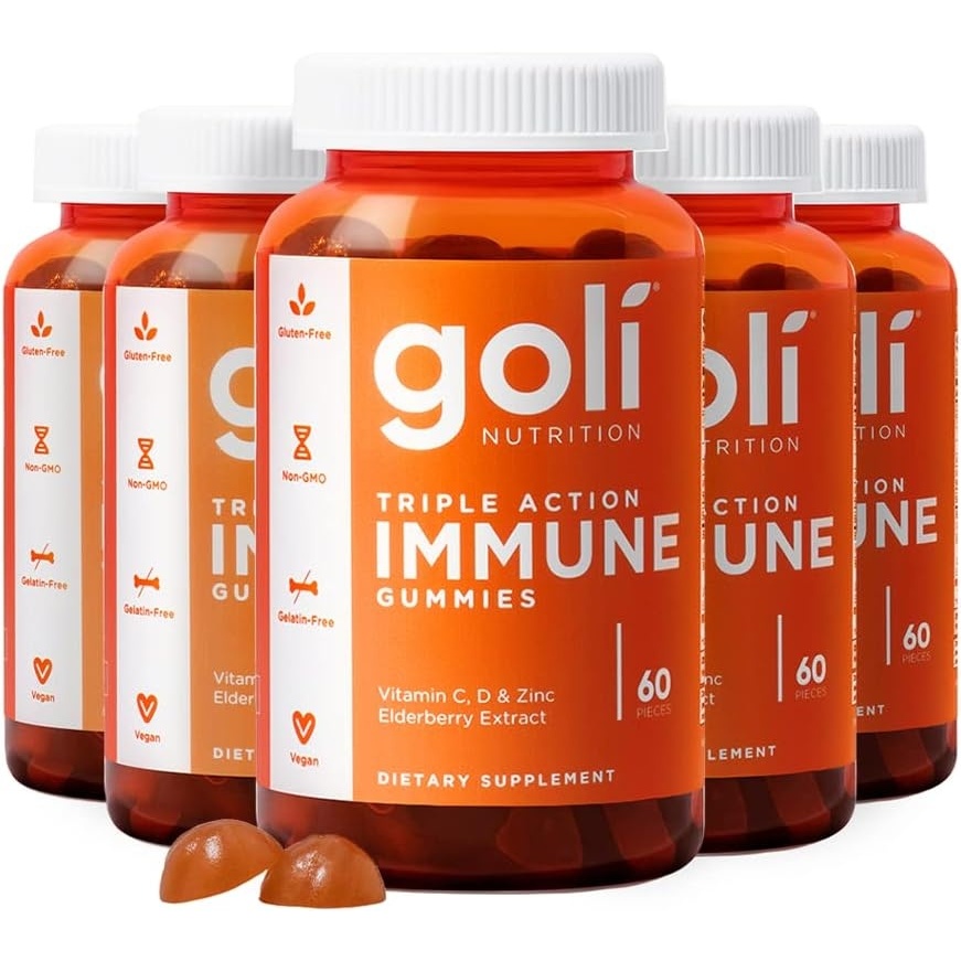 image:imageGoli Triple Action Immune Gummies with Vitamin C D Zinc  Elderberry Extract Echinacea Turmeric Ginger  Vegan NonGMO GlutenFree  120 Count Pack of 25